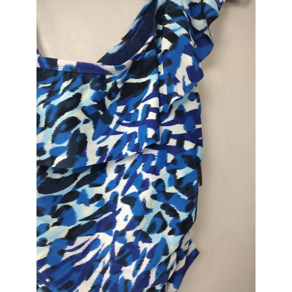 Kathy Ireland Blue Swimsuit One Shoulder Ruffle Size 12 NWTS - Picture 3 of 6